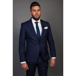 Costum bleumarin cu carouri light-blue